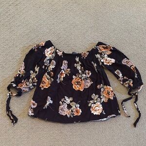 One Clothing Black and Orange Boxy Blouse with Tie Front